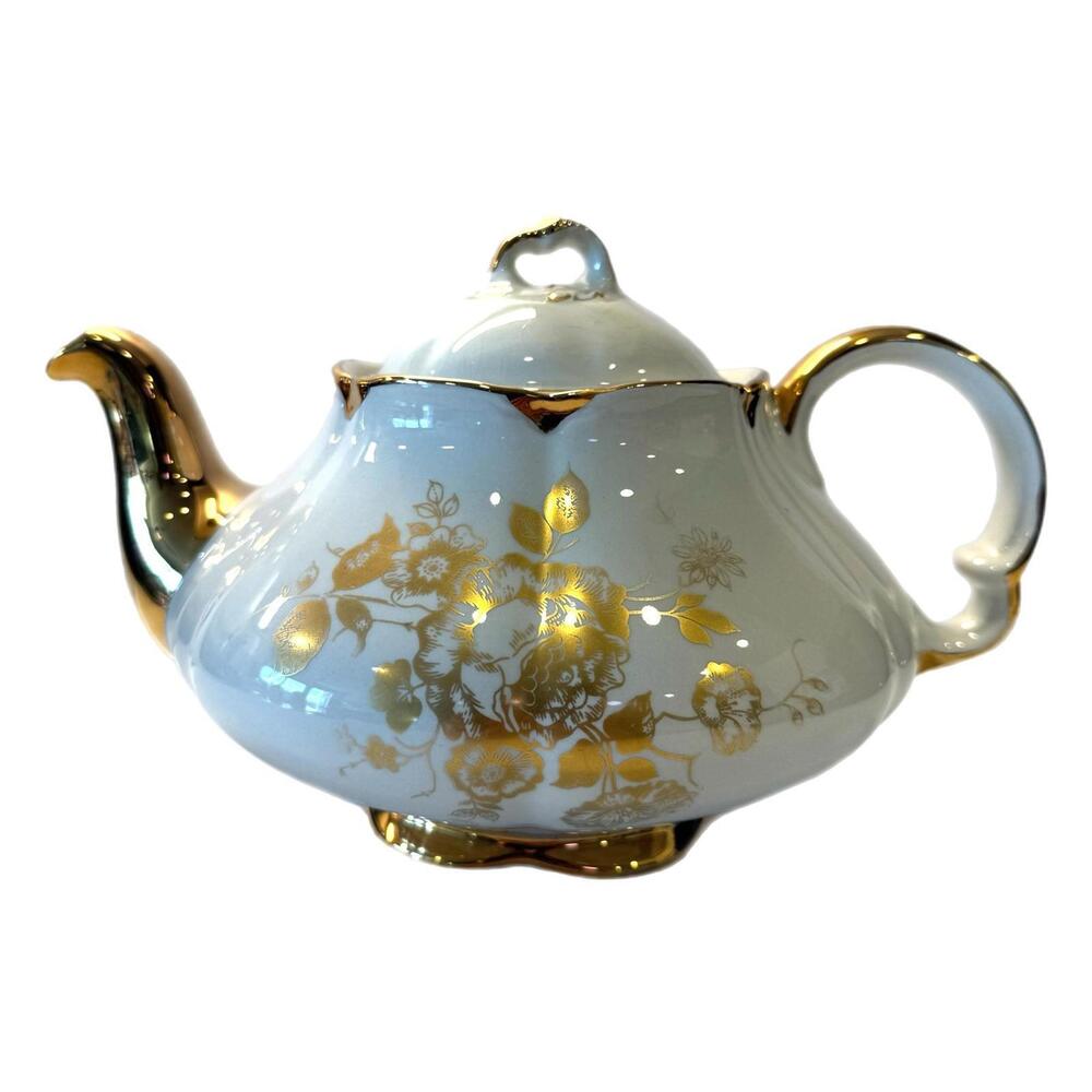 Antique Ellgreave Gold White Teapot Porcelain with Lid